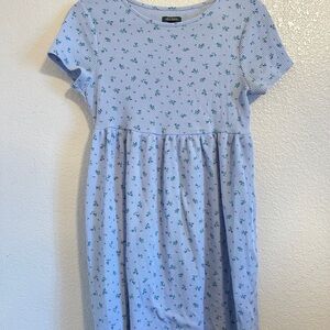 Wild Fable Light Blue Kids Dress with Green Floral Pattern